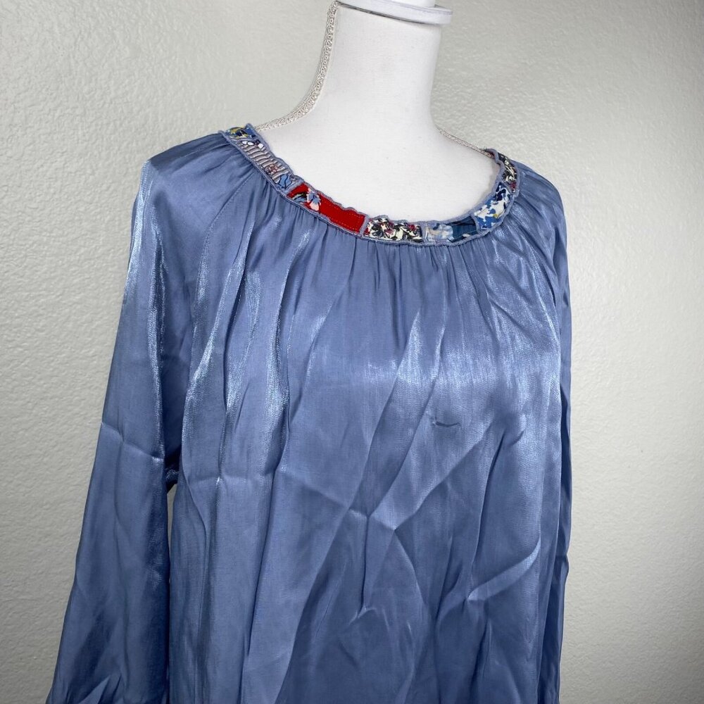 John Mark Top Women's Sz XL Blue Patchwork Hem Boho Art to Wear Shimmer Unique - Picture 4 of 10